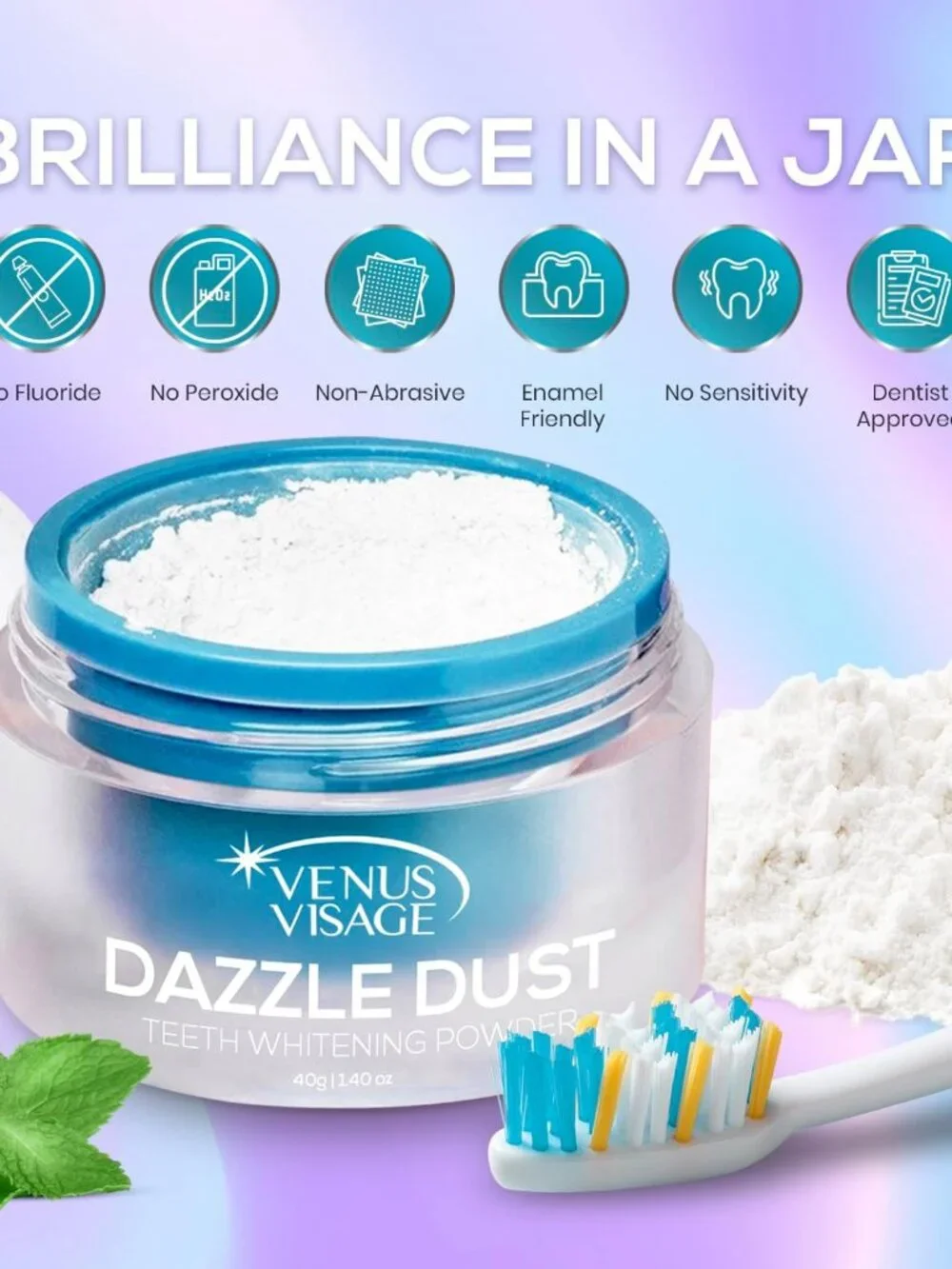 Venus Visage Dazzle Dust Teeth Whitening Powder - Enamel-Safe Toothpaste Powder